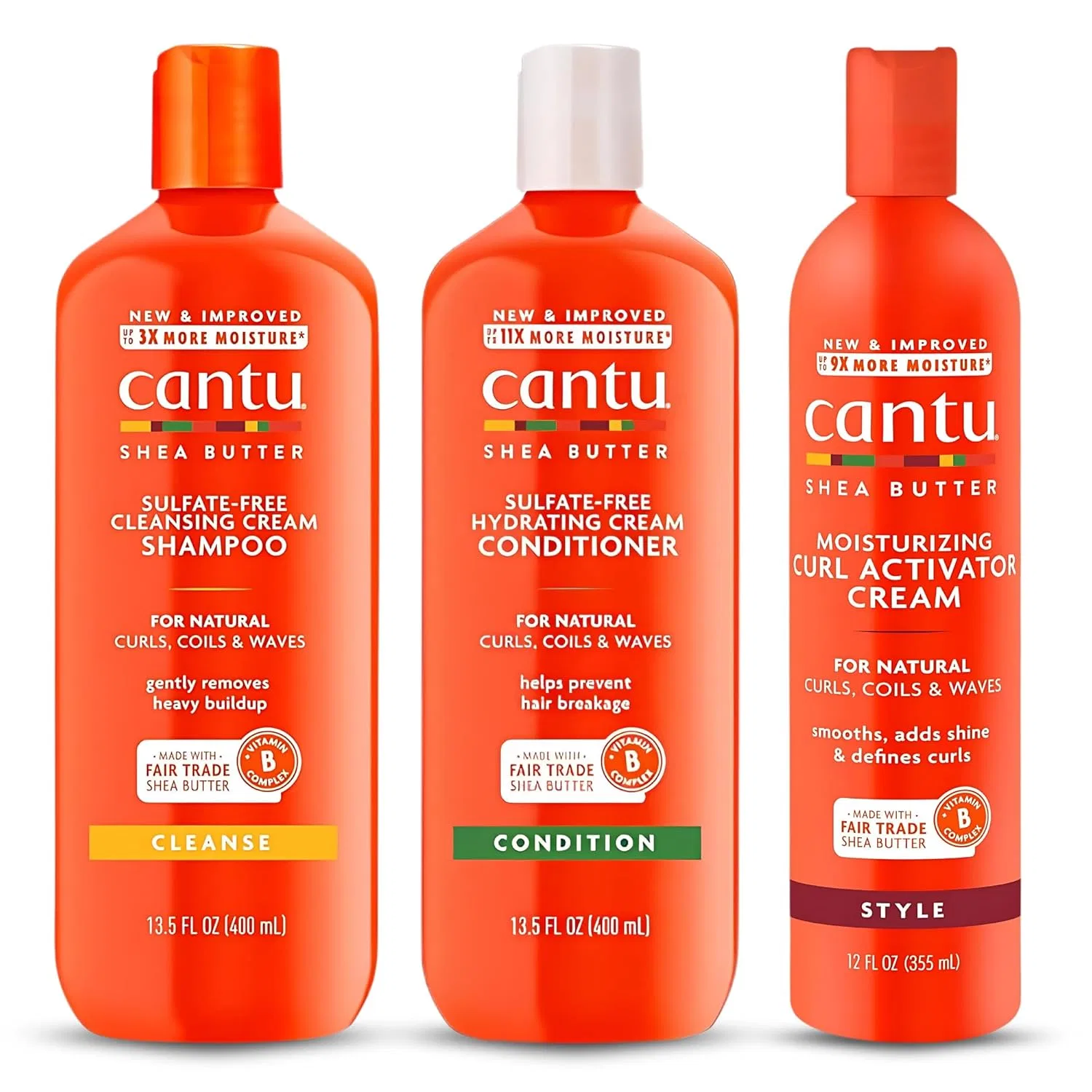 Набор Cantu: безсульфатный шампунь, кондиционер и крем-активатор Cantu