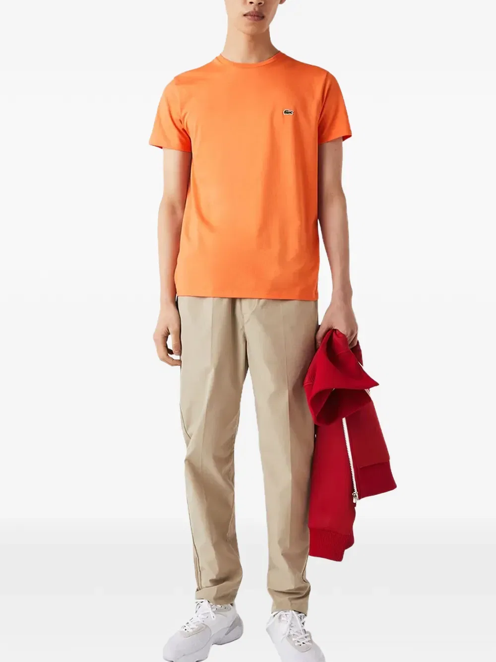 Футболка Lacoste с круглым вырезом, короткий рукав, 100% хлопок, оранжевый — фото 2