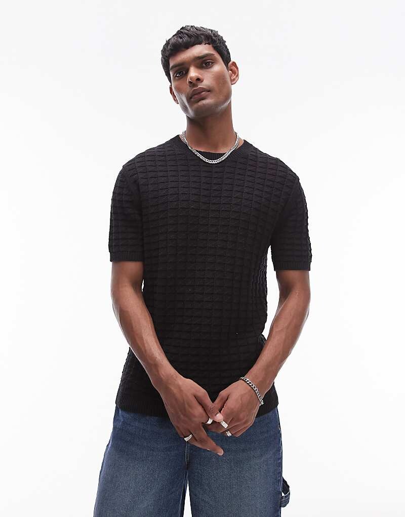

Черная структурированная футболка Topman – свободного кроя