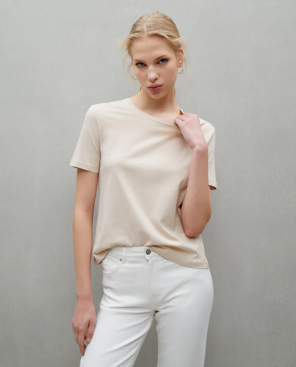 

Женская однотонная футболка с коротким рукавом Easy Wear, бежевый