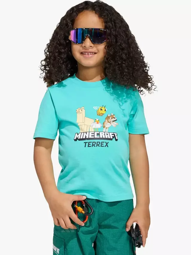 Детская хлопковая футболка addias Minecraft Terrex с коротким рукавом, цвет Semi Mint Rush adidas