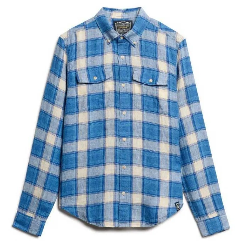 

Рубашка Superdry Merchant Linen Check, синий