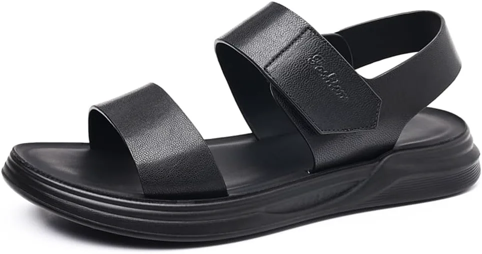 

Men's Casual Сандалии Outdoor Genuine Leather Open Toe Beach Shoes Abborora, черный