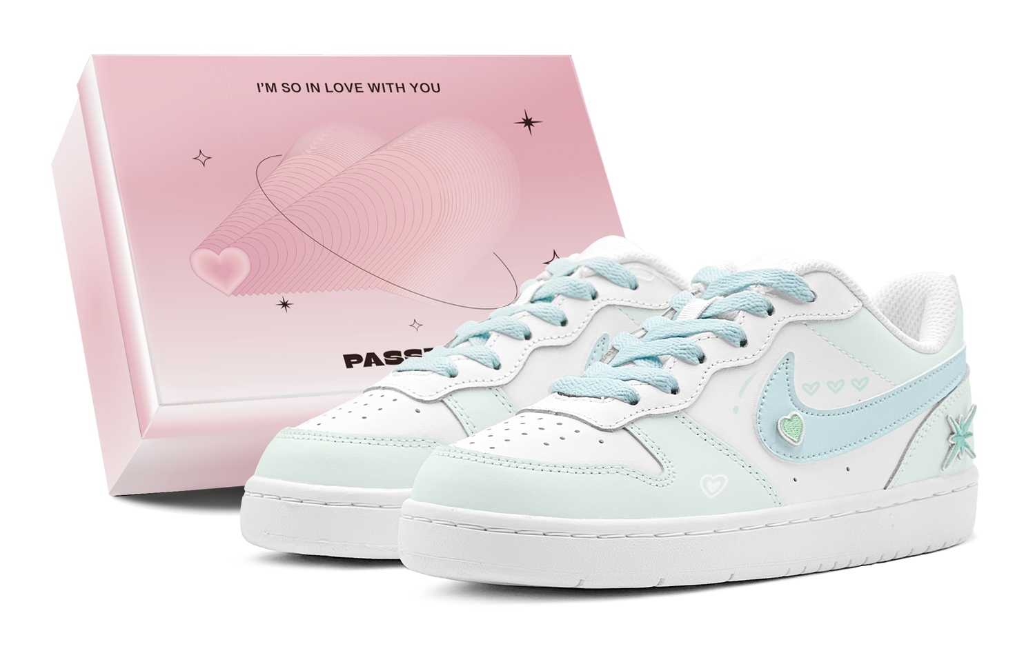 Nike Кроссовки для скейтбординга Court Borough Mint Heart нескользящие износостойкие низкие повседневные GS сине-зеленые, цвет Blue Green