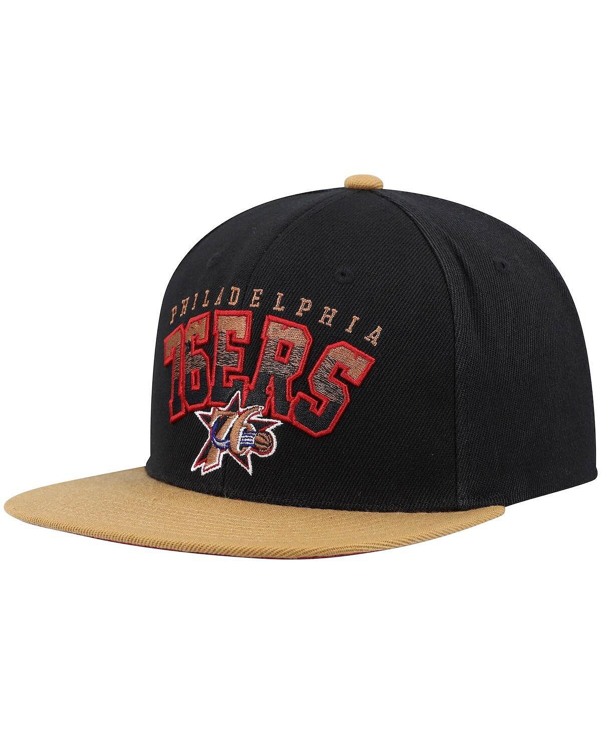 

Мужская черно-коричневая кепка Snapback Philadelphia 76ers из твердой древесины с надписью с градиентом Mitchell & Ness