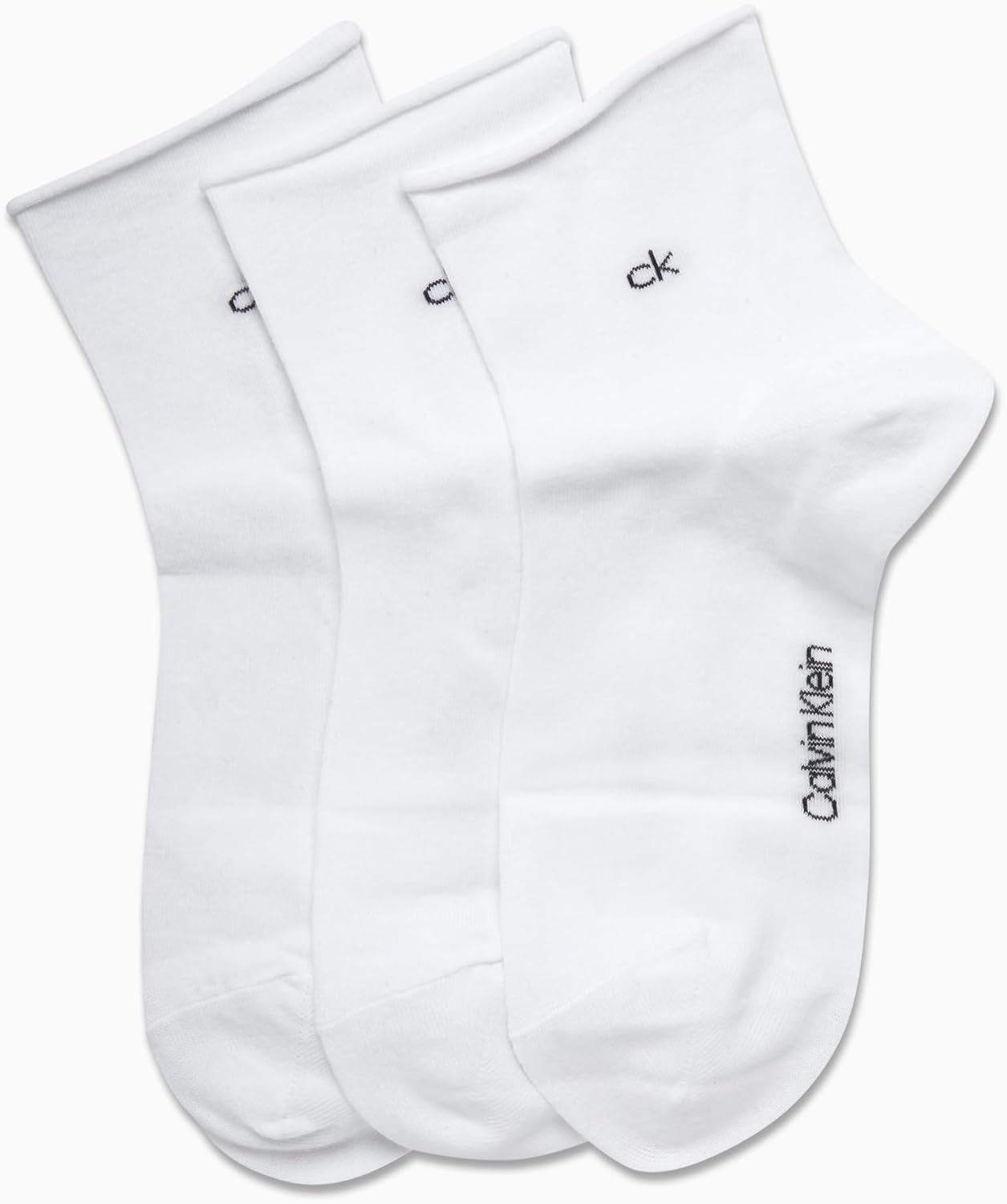 Женские носки Calvin Klein Crew Socks - 3 пары мягких хлопковых носков с отворотами на манжетах, мини/средней длины, для женщин (размер обуви: 4-10), White — фото 3