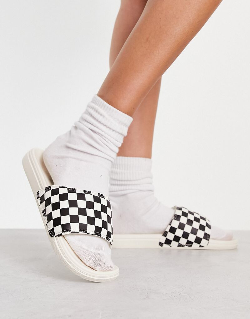 Vans - La Costa - шлепанцы в клетку кремового цвета с логотипом — фото 3