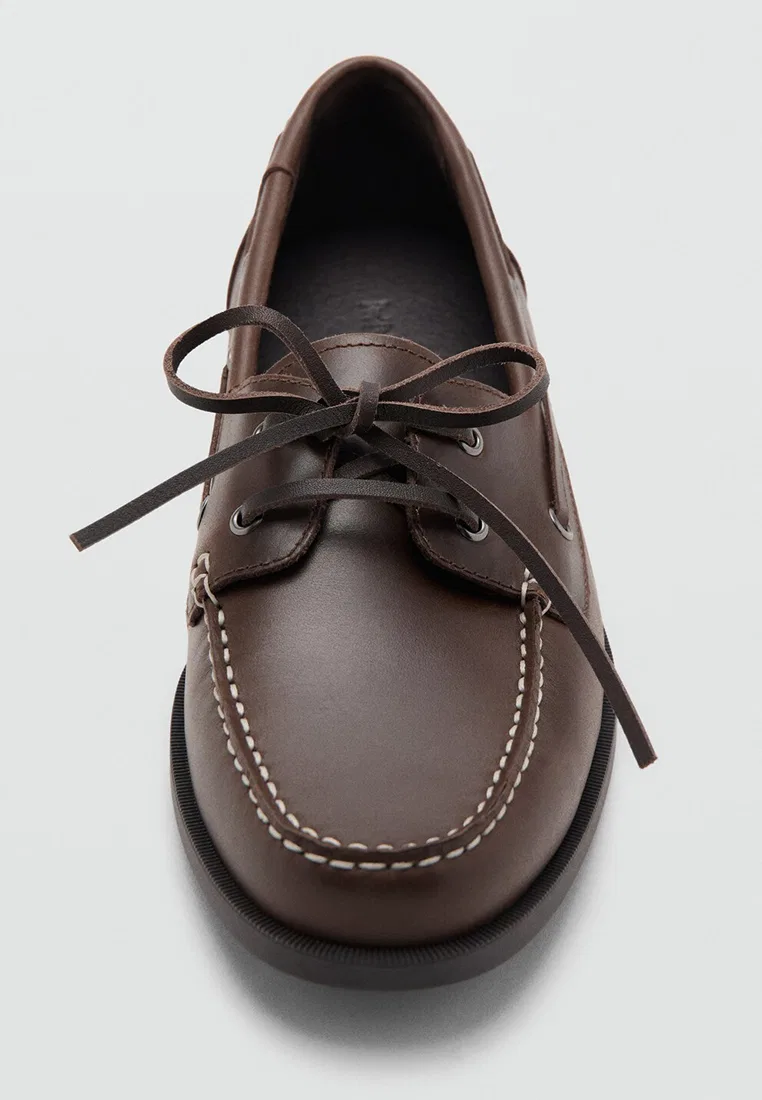 Туфли кожаные, морской стиль, Boat Shoes Mango Man, коричневый — фото 4