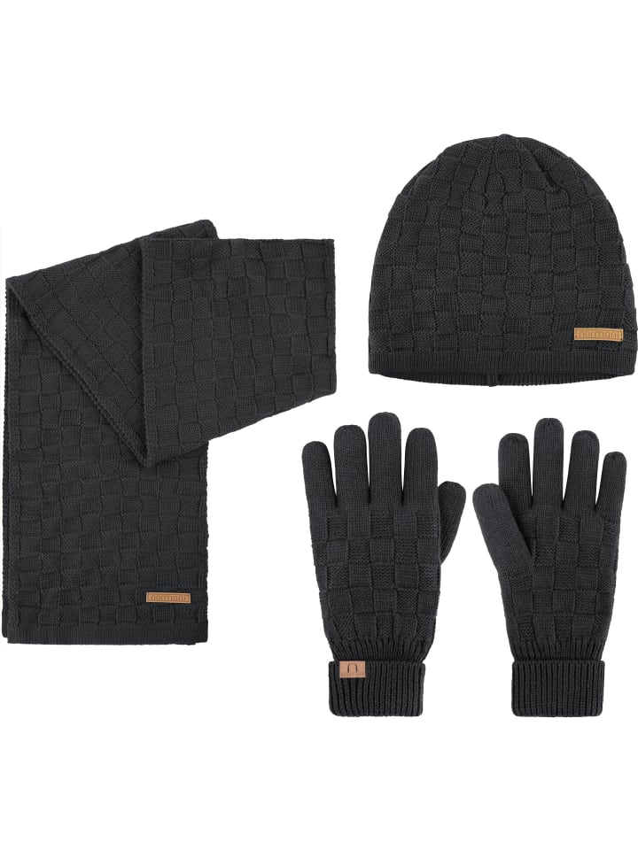 

Шапка normani Set - Schal, Mütze und Handschuh aus Merinowolle, антрацит