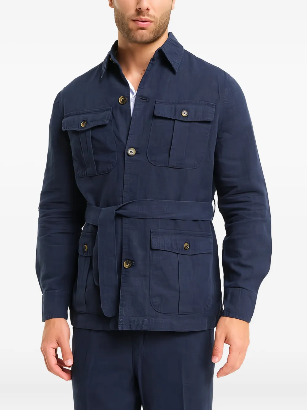 

Рубашка-куртка из льняной/фланелевой смеси Peninsula Swimwear, синий