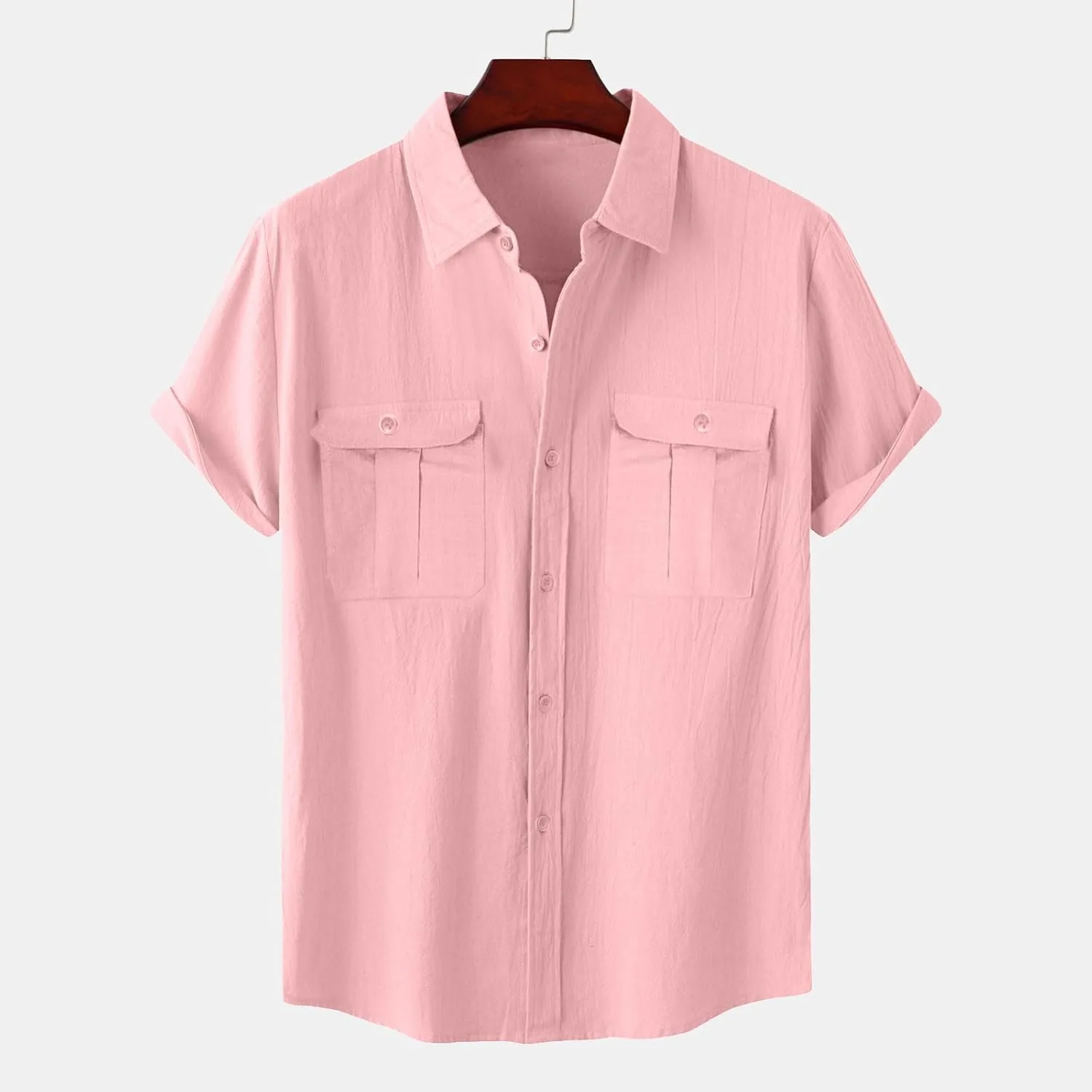 Рубашка для мужчин Cotton Linen Button Down с коротким рукавом — фото 2