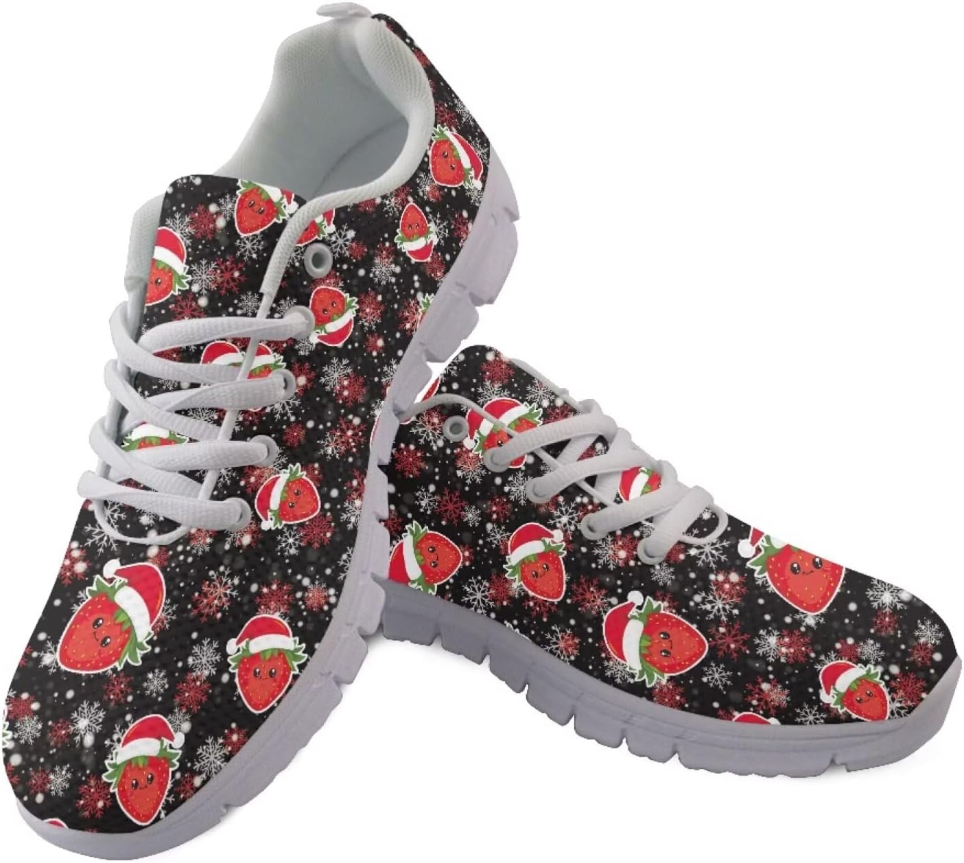 

Кроссовки Forchrinse для женщин и мужчин, повседневные, с шнуровкой, для бега, дышащие, легкие теннисные обувь, Christmas Strawberry