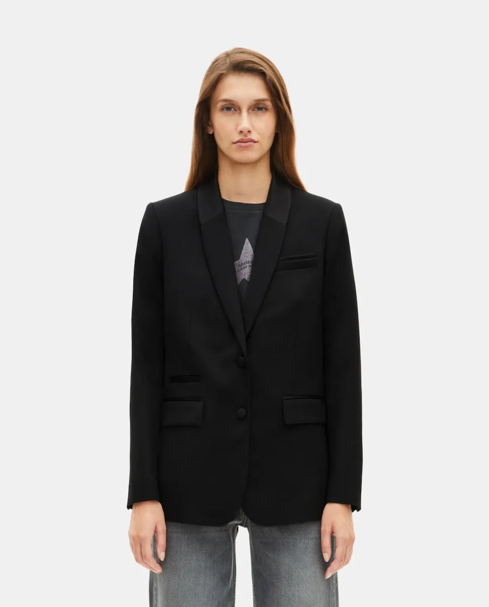 

Женский костюмный блейзер с атласными деталями The Kooples, черный