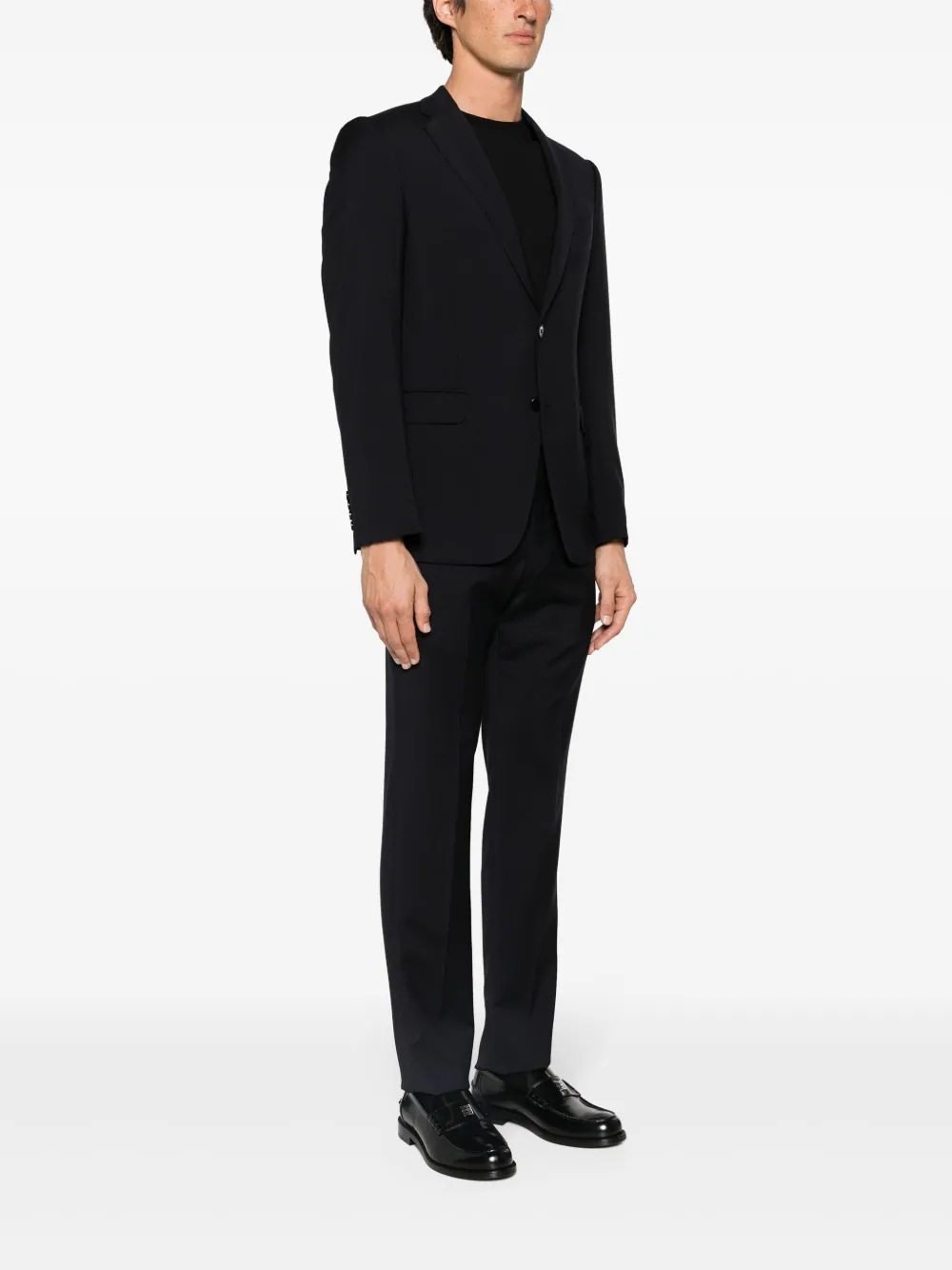 Костюм из вирджинской шерсти с однобортным пиджаком EMPORIO ARMANI, синий — фото 3