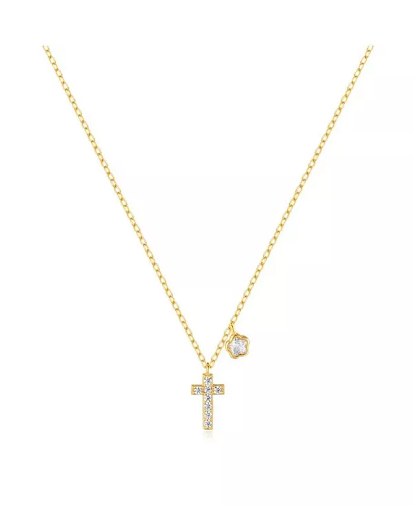 

Позолоченное ожерелье-крестик из стерлингового серебра со сверкающими фианитами и цветочным шармом Hollywood Sensation, gold