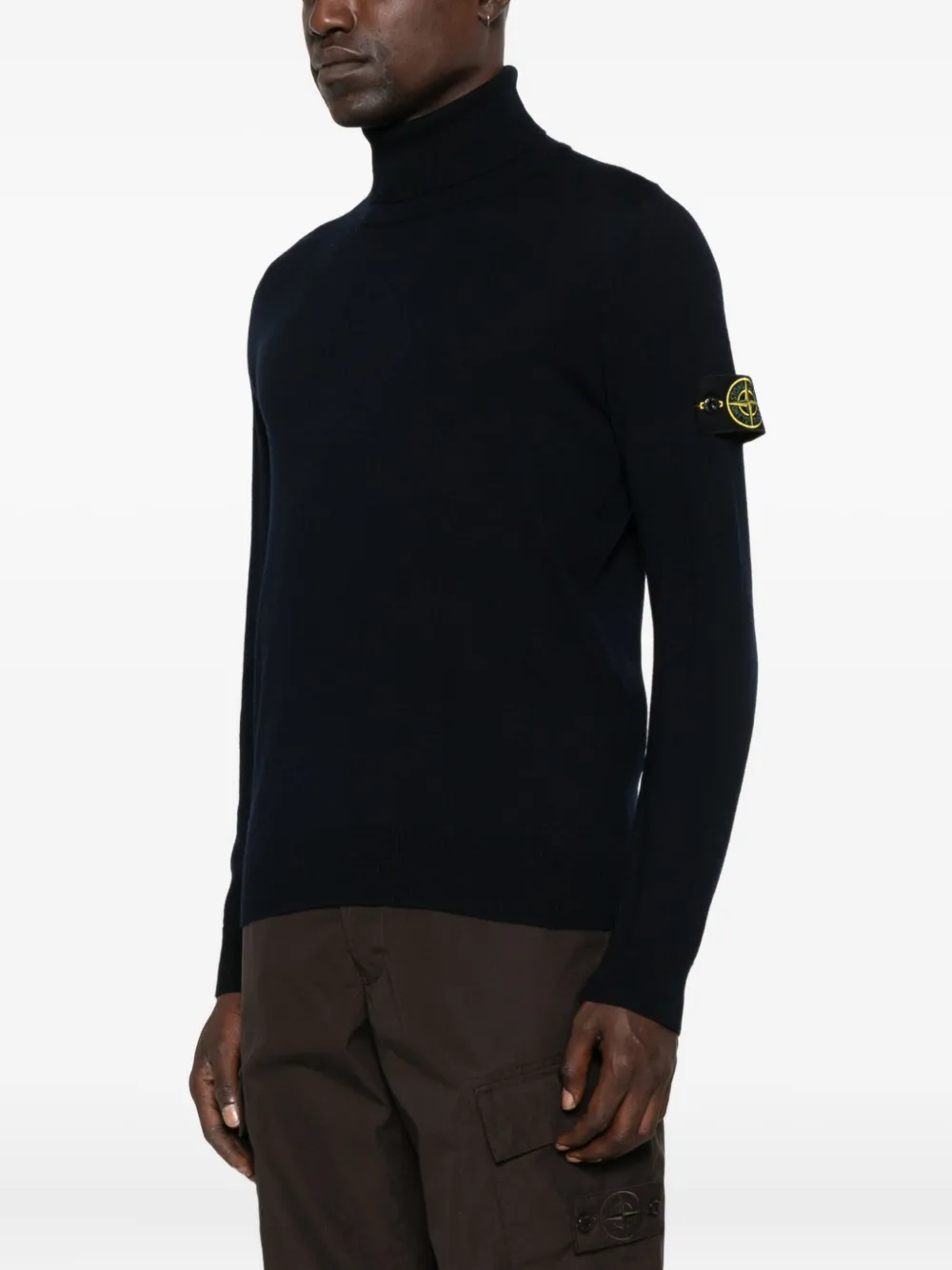 Свитер с воротником-гольф и нашивкой с логотипом Stone Island, синий — фото 3
