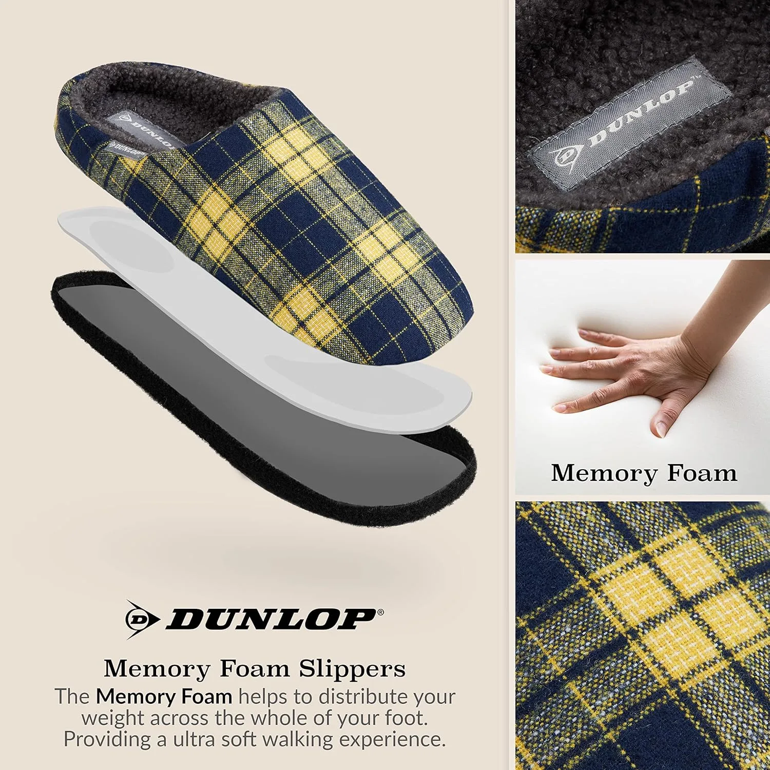 Мужские тапочки Dunlop с подкладкой и нескользящей подошвой из пеноматериала с эффектом памяти, темно-синий/желтый — фото 4
