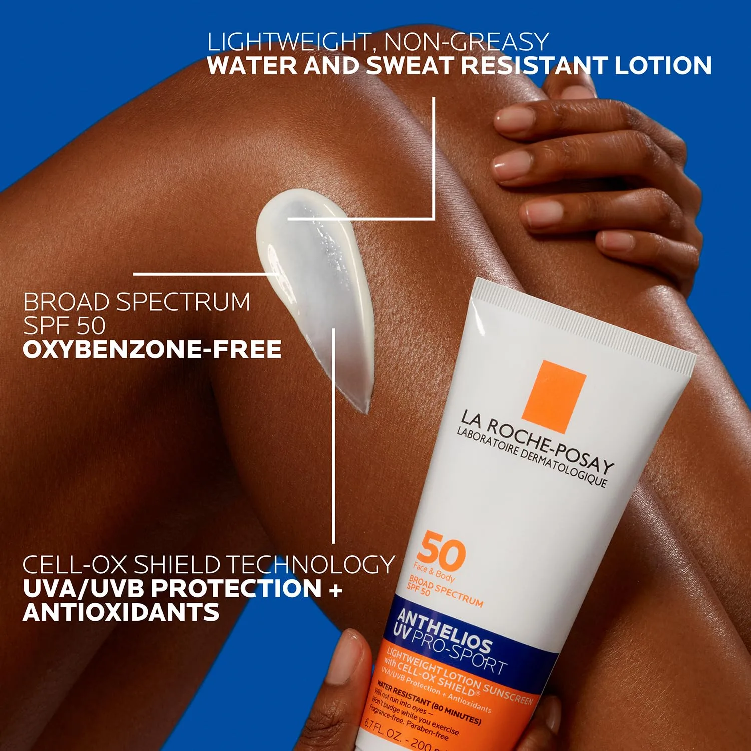 Солнцезащитный лосьон La Roche-Posay Anthelios UV Pro-Sport SPF 50 для лица и тела, водо- и потостойкий, с не растекающейся формулой, невидимый, с широким спектром защиты, легкий и дышащий. 200 мл (2 шт.), White — фото 3