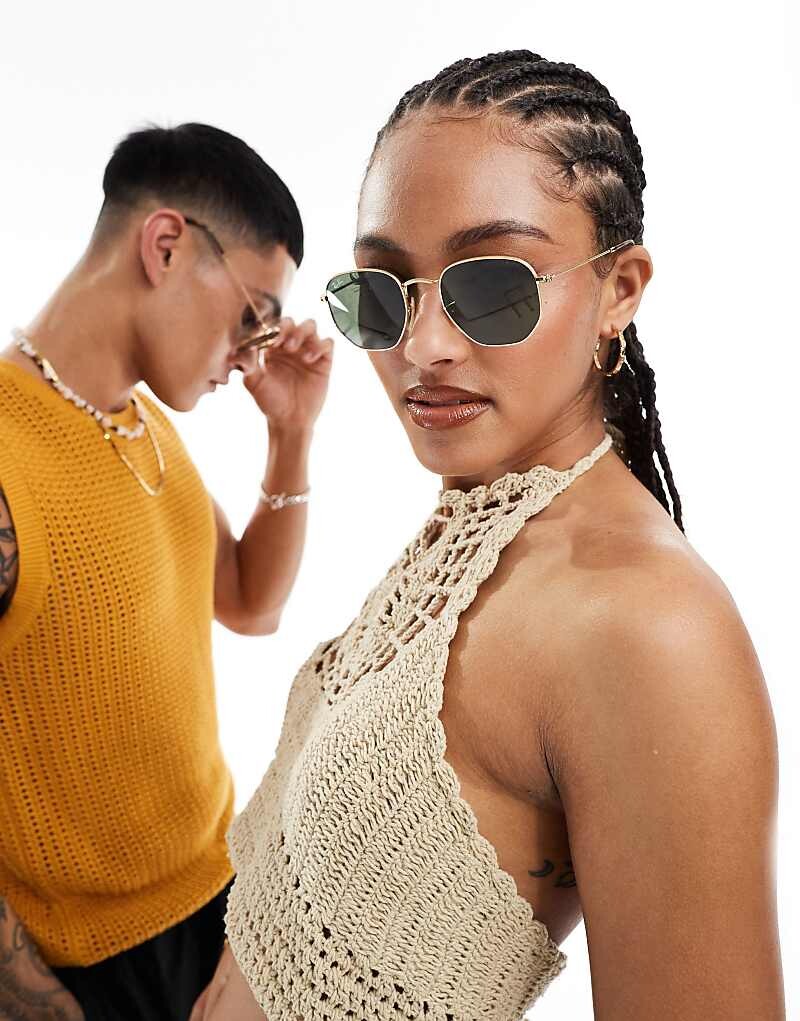 

Солнцезащитные очки Ray-ban – с золотистым эффектом и шестиугольной оправой