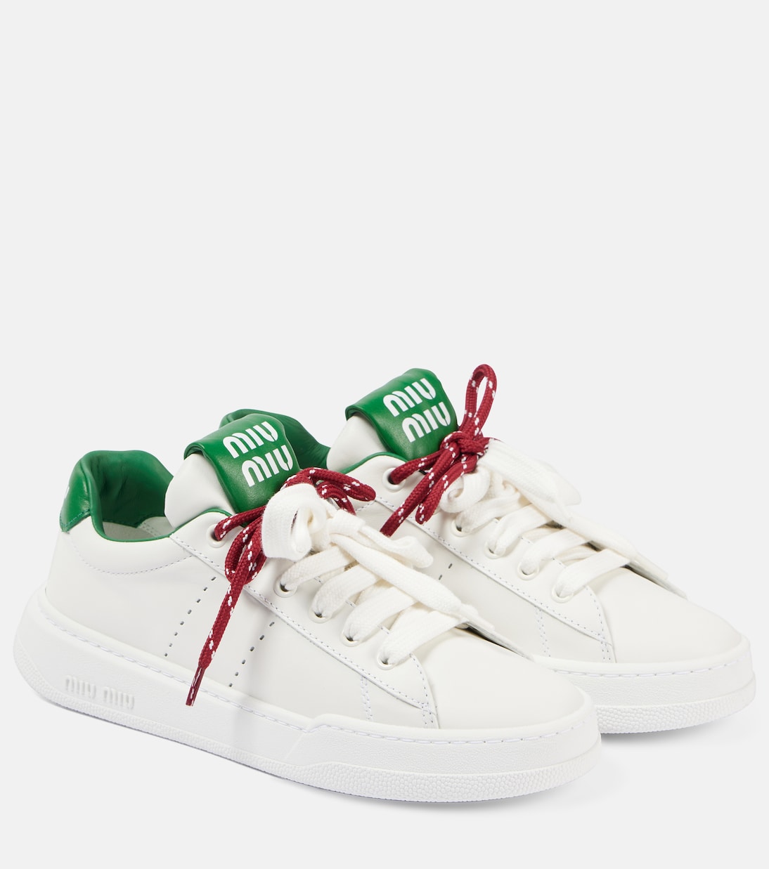 Кожаные кроссовки Miu Miu, Bianco + Verde