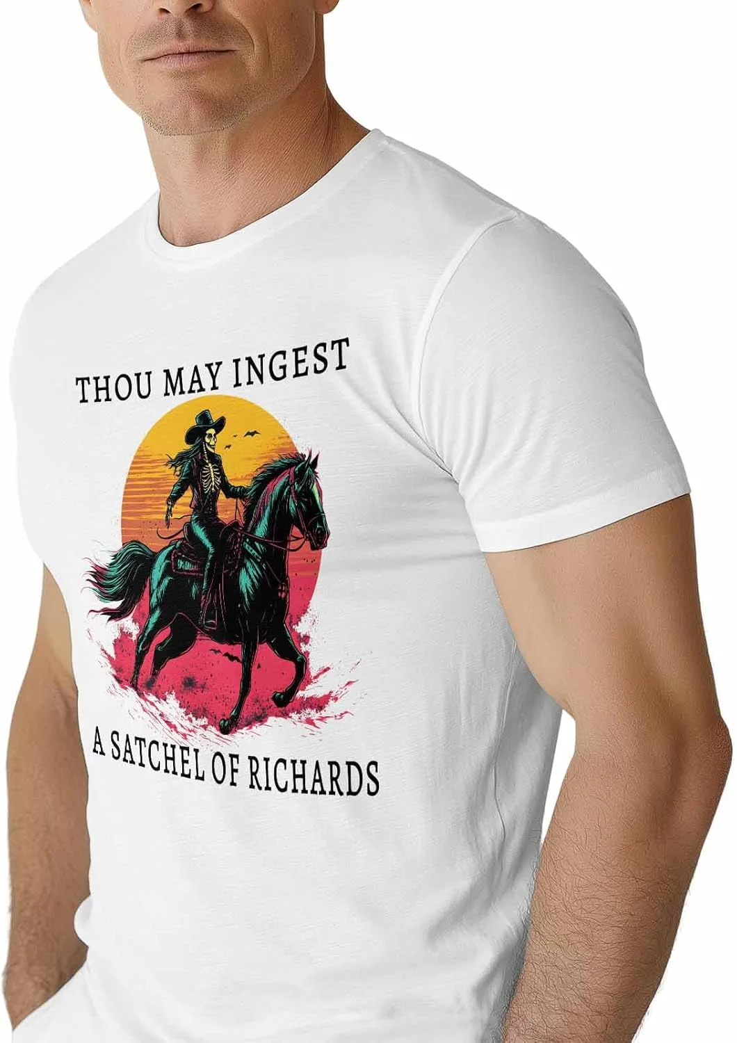 

Футболка мужская Skeleton Knight Horse, короткий рукав, Cotton, Bat Red Sunset NITBANLA