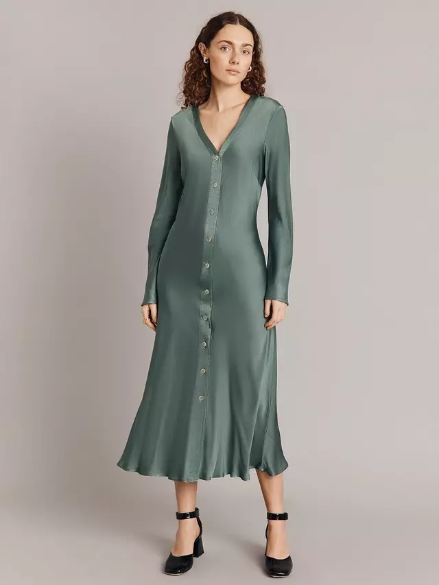 

Платье Ghost Kaia Button Through Satin Midi, цвет light/petrol