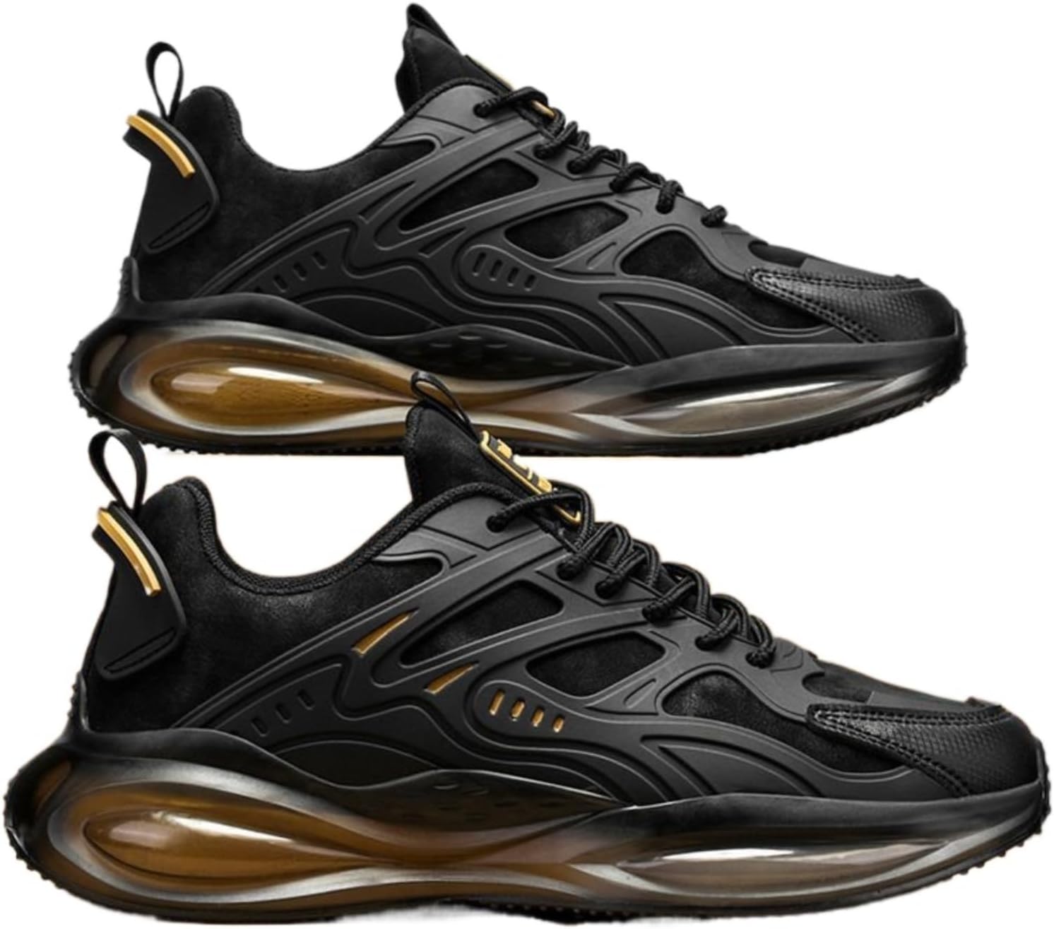 

Мужские кроссовки на массивной подошве из кожи, зимние повседневные туфли с эффектом увеличения роста, шнуровка, обувь «папа», противоскользящие, широкие Azttoztto, черный