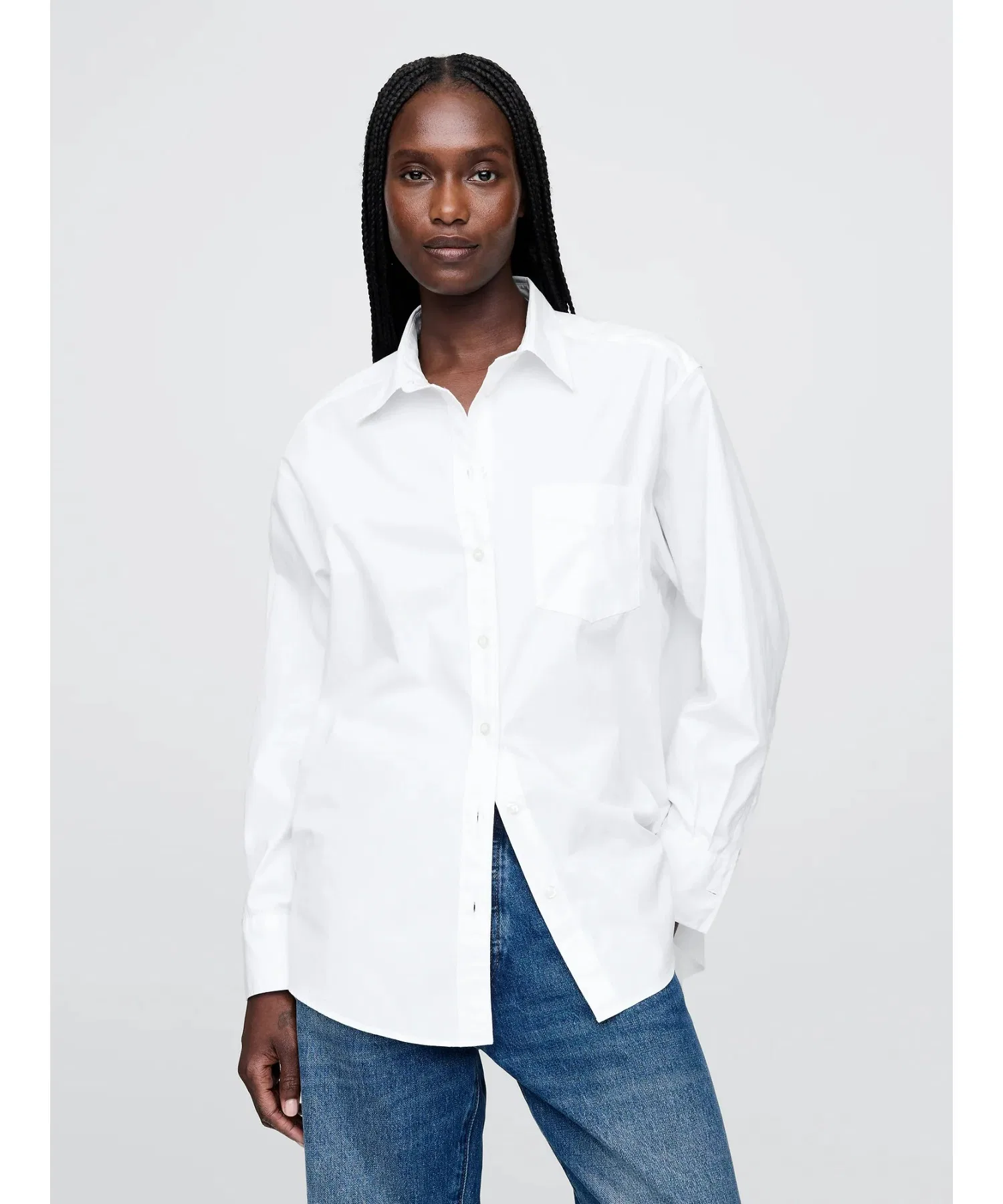 Женская хлопковая рубашка GAP оверсайз коричневая — фото 4