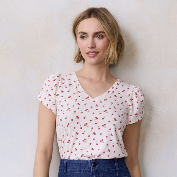 

Футболка с v-образным вырезом и рукавами тюльпан мини Lc Lauren Conrad, цвет ivry cherry dance
