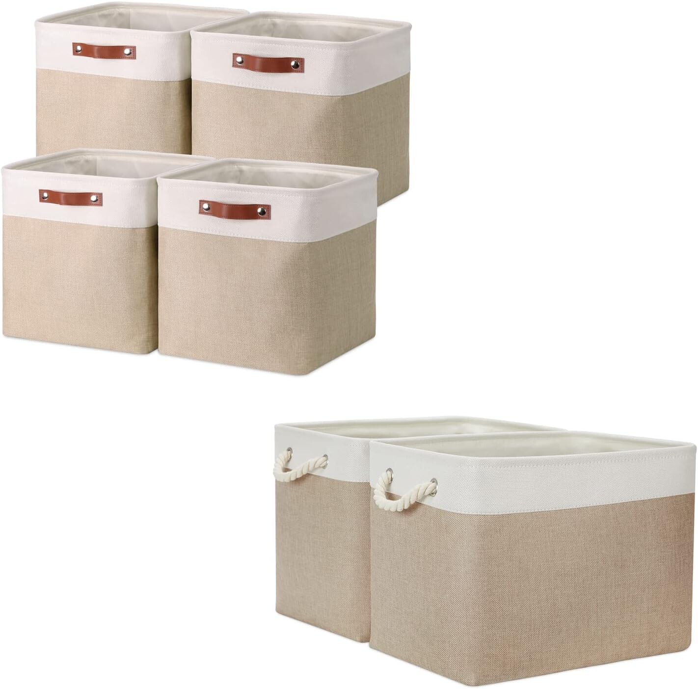 

Набор тканевых корзин для хранения Temary из 4 кубических контейнеров для хранения в комплекте с 2 декоративными корзинами для хранения (белый и хаки, 13Дx13Шx13В дюймов, 16Дx12Шx12В дюймов), White