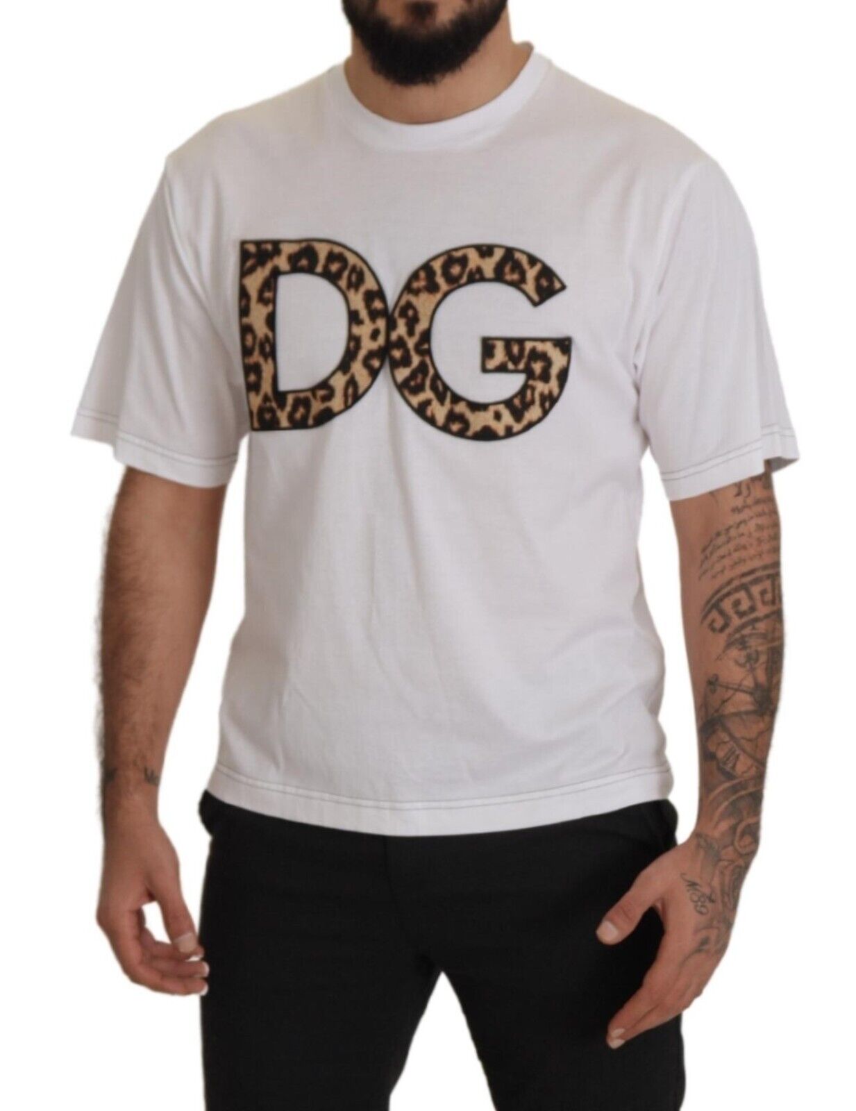 

Элегантная белая хлопковая футболка с леопардовым логотипом Dolce & Gabbana
