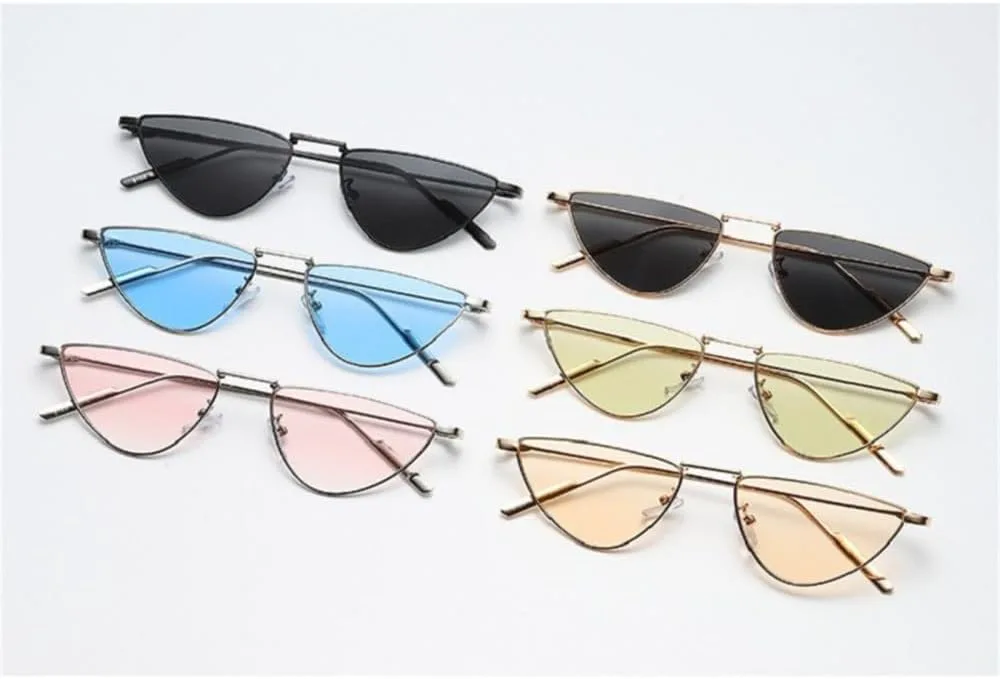 

Ретро маленькие треугольные женские солнцезащитные очки, винтажные очки «кошачий глаз», мужские зеркальные очки с защитой от УФ-излучения UV400 HDUBFY, 3