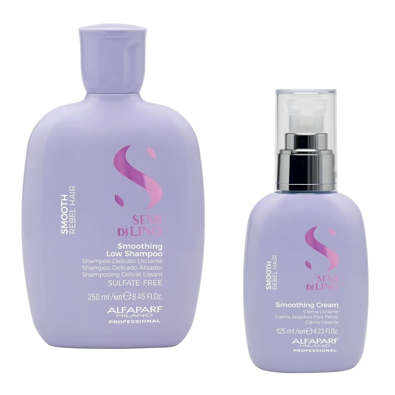 Набор шампуня и крема для гладкости Alfaparf Milano Semi di Lino Smooth Sulfate Free для вьющихся волос - уход против пушистости для восстановления, защиты, разглаживания и блеска