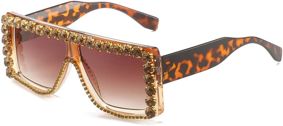 

Солнцезащитные очки большого размера с бриллиантами и квадратной оправой для женщин, модные солнцезащитные очки со стразами для мужчин, винтажная оправа MTZJH, Leopard Tea