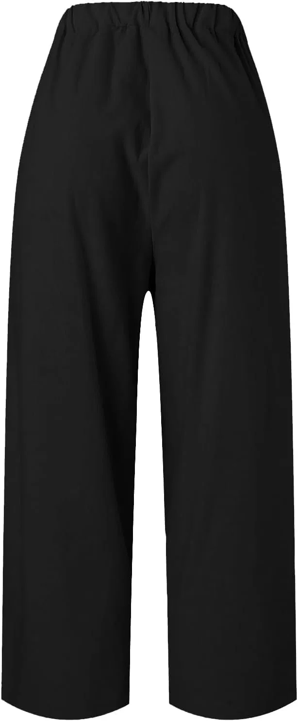 Брюки из льна и хлопка с эластичным поясом, прямые, 5-black — фото 3