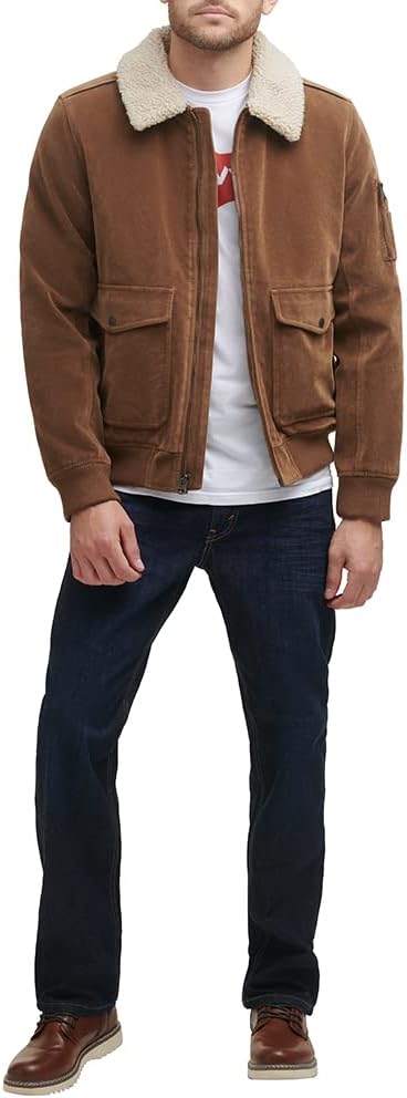 Мужская куртка-бомбер Levi's из искусственной замши, Cognac Faux Suede / Sherpa Collar — фото 2