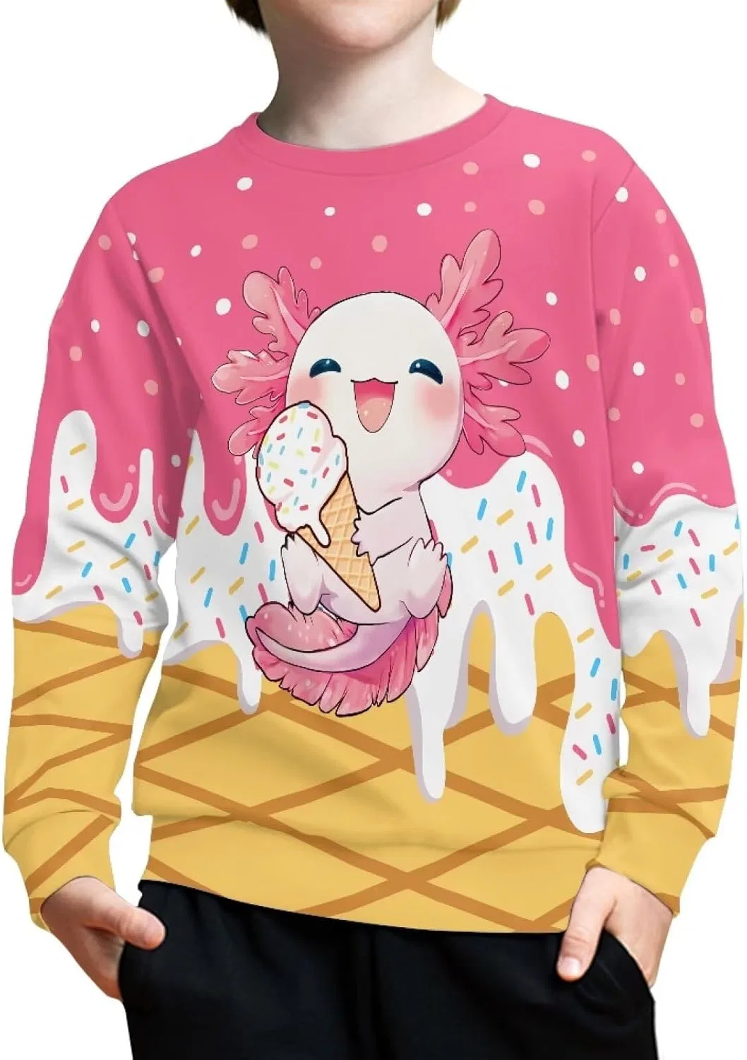 Детский свитшот с принтом Axolotl Ice Cream, ZPINXIGN, 6-14 лет — фото 2