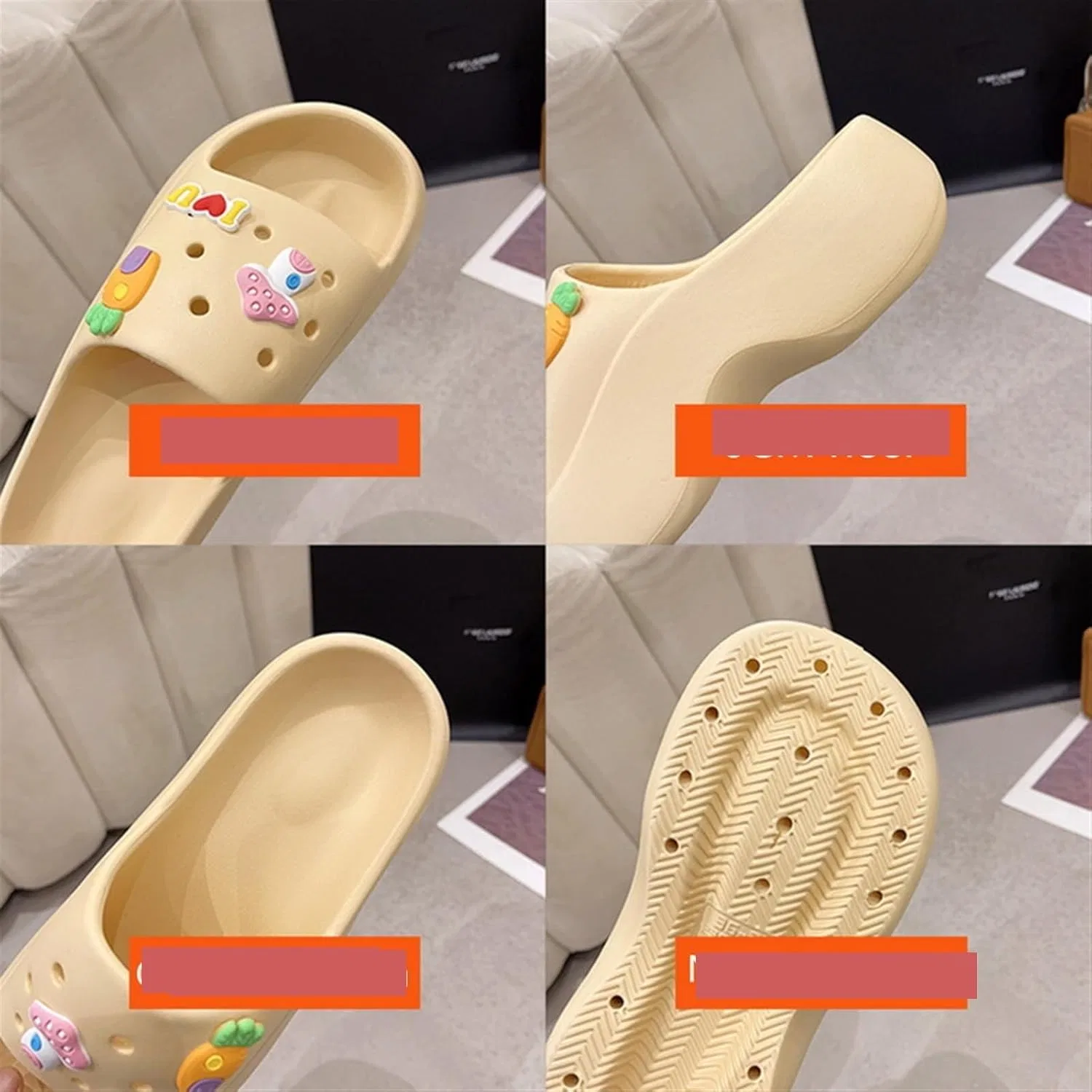 Generic Мужские и женские хлопковые тапочки, домашние тапочки с мягкой подошвой, пляжные тапочки, сандалии для пар, нескользящие (Цвет: желтый, Размер: — фото 3
