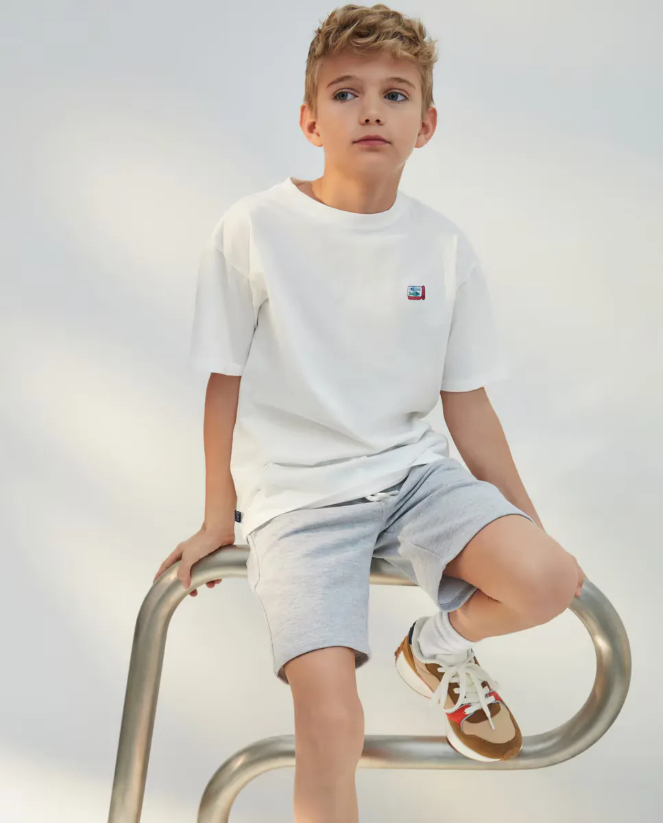 

Футболка с короткими рукавами и деталями Kids El Corte Inglés, цвет Blanco roto
