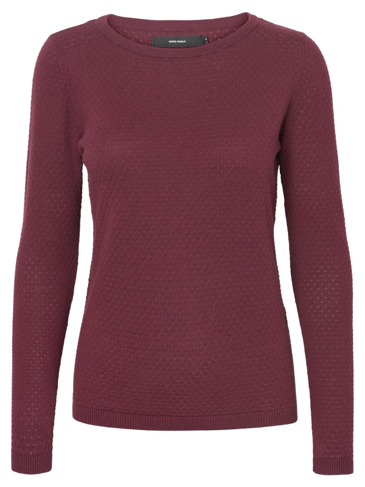 

Пуловер Vero Moda Feinstrick Pullover Struktur Rundhals Longsleeve VMCARE, цвет Weinrot