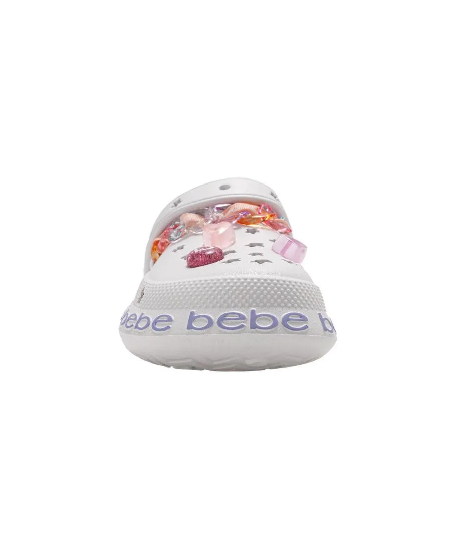Детские сабо из ЭВА с цепочкой, лентой из грогрена с логотипом и подвесками Bebe, белый — фото 4