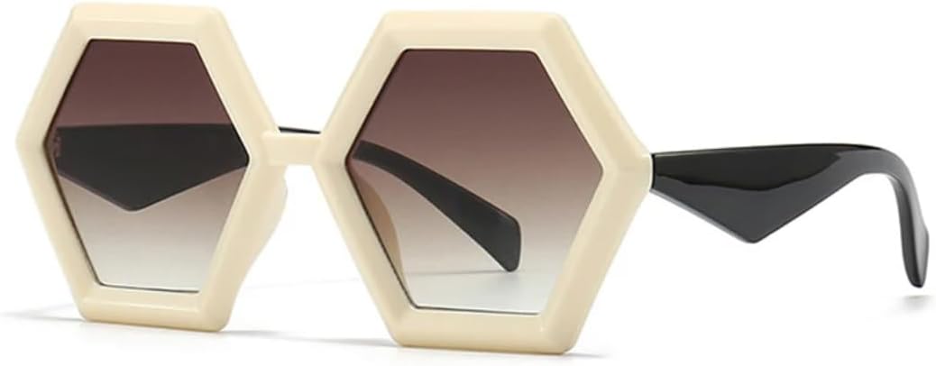 

Ретро-солнцезащитные очки в форме многоугольника и квадрата для женщин, градиентные, с защитой от УФ-излучения UV400, модные для мужчин, двухцветные, трендовые UATXTAU, Beige Black Tea