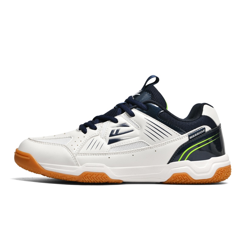 

Кроссовки для бадминтона Unisex низкие, из искусственной кожи и текстиля, с амортизацией, устойчивые к истиранию и скольжению WARRIOR, белый темно-синий 1139