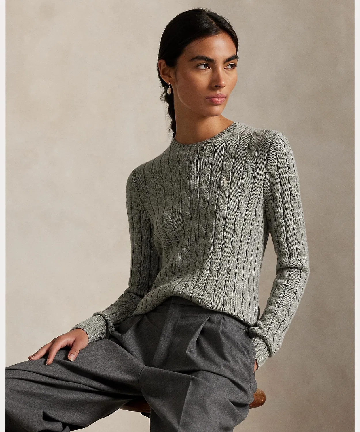 Свитер из хлопка с кабельным узором Ralph Lauren, серый