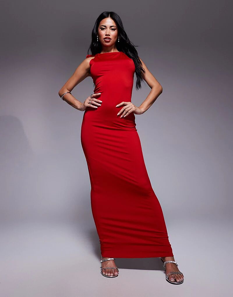 

Платье макси-костюма Aria Cove с двумя скульптурными завязками на плечах красного цвета
