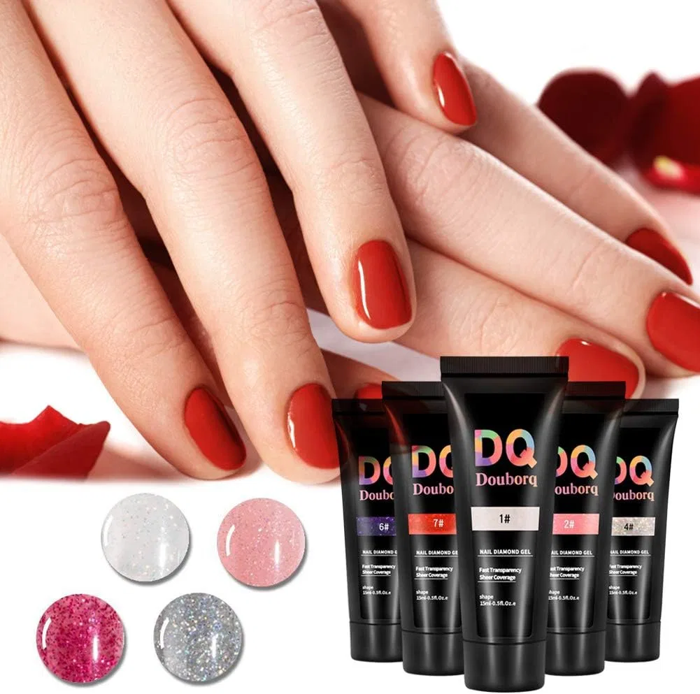 Гель для наращивания ногтей Anself Builder Poly Nail Gel Glitter Ikasus, Fine Glitter Rose Red — фото 2