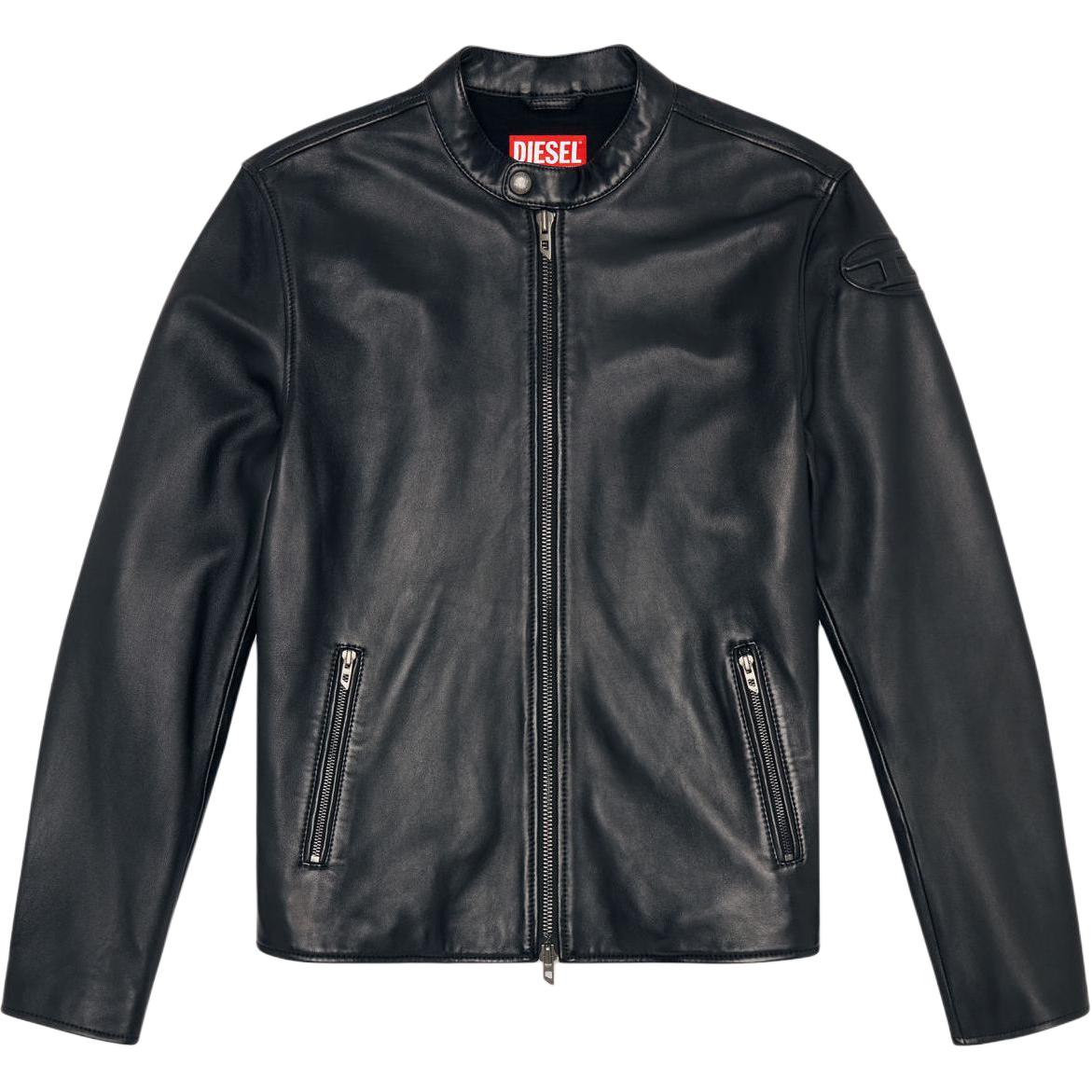 Кожаная косуха Carver Logo с тиснением DIESEL, черный
