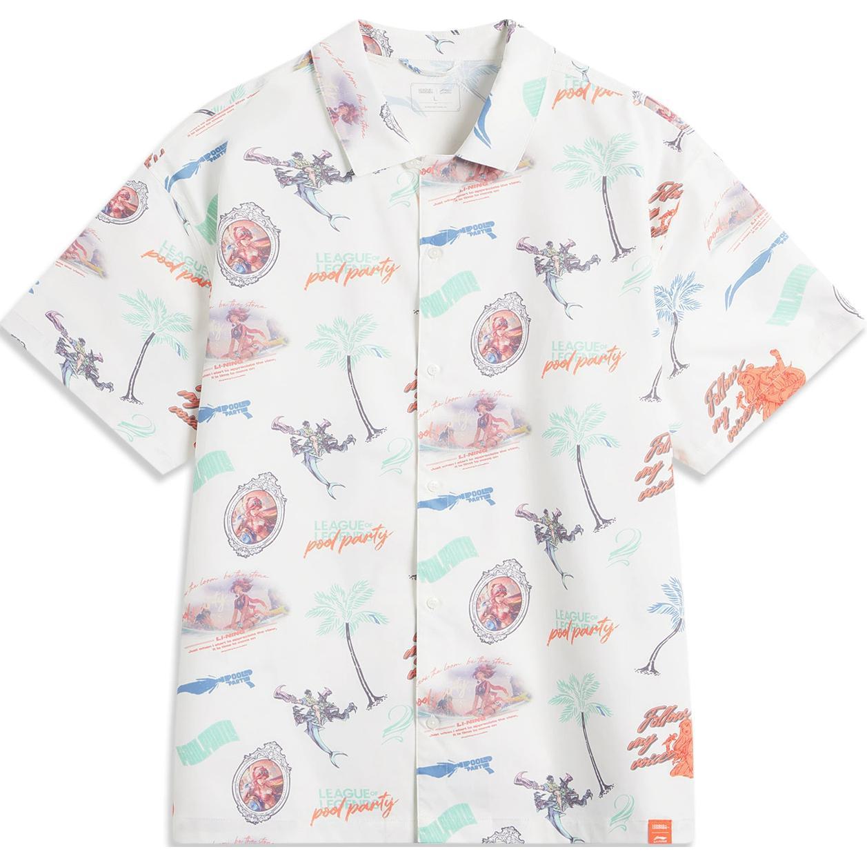

Рубашка LiNing x LEAGUE OF LEGENDS Sports Life Collection, мужская, цвета слоновой кости, с принтом кокосовой пальмы по всей поверхности