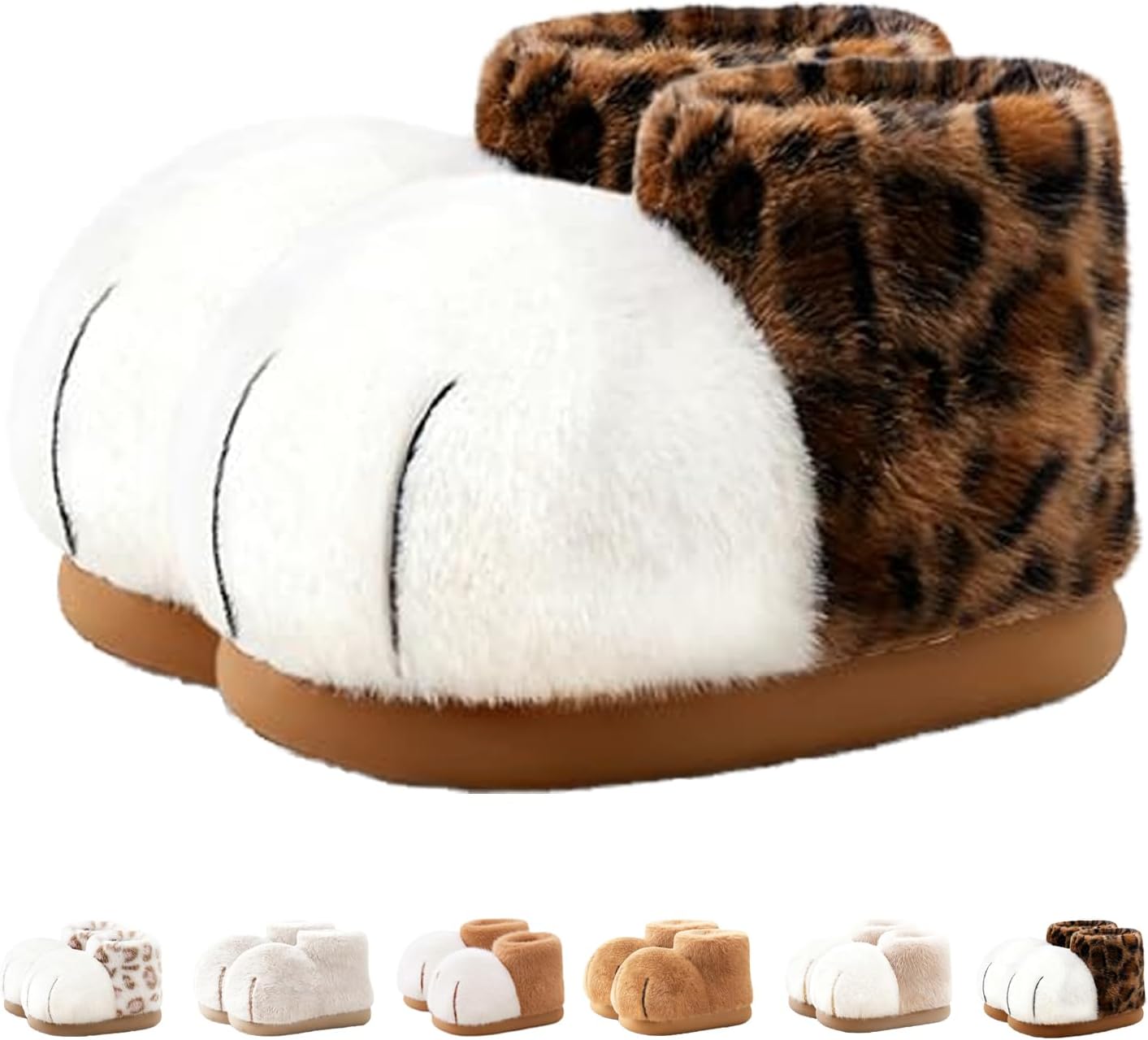 

Тапочки в виде кошачьих лап для женщин и мужчин, милые уютные плюшевые сапожки с противоскользящей подошвой, с теплым внутренним слоем из поролона с эффектом памяти для прогулок дома и на улице зимой Generic, коричневый