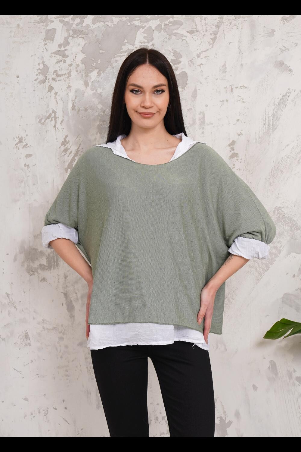 

Двухслойный топ и рубашка оверсайз с рукавом 3/4 HOXTON GAL, хаки